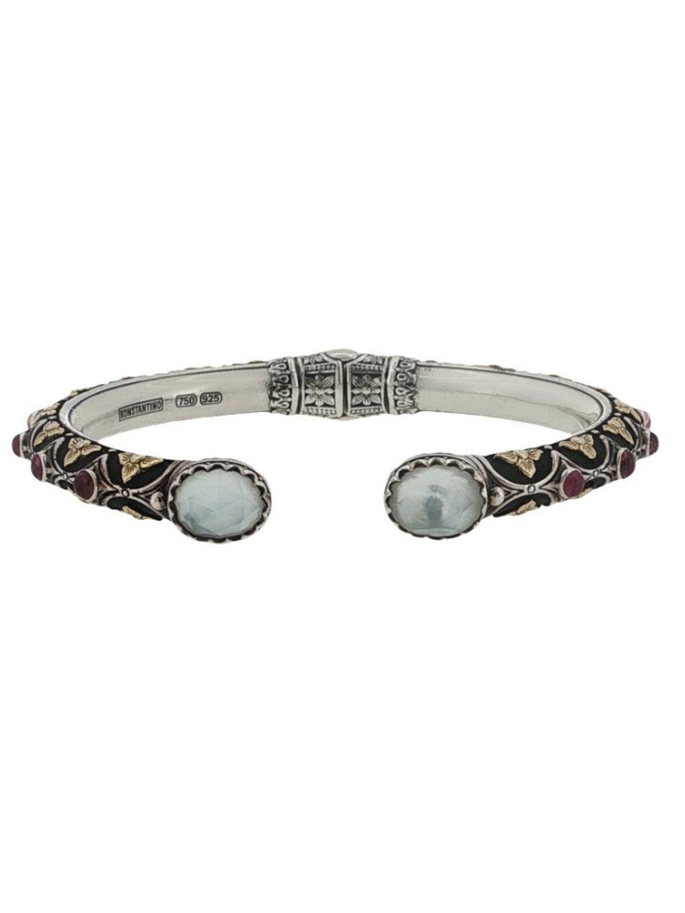 Konstantino 925 Sterling Silver 18K Gold Nemesis Pink Tourmaline & MOP Bangle 7"